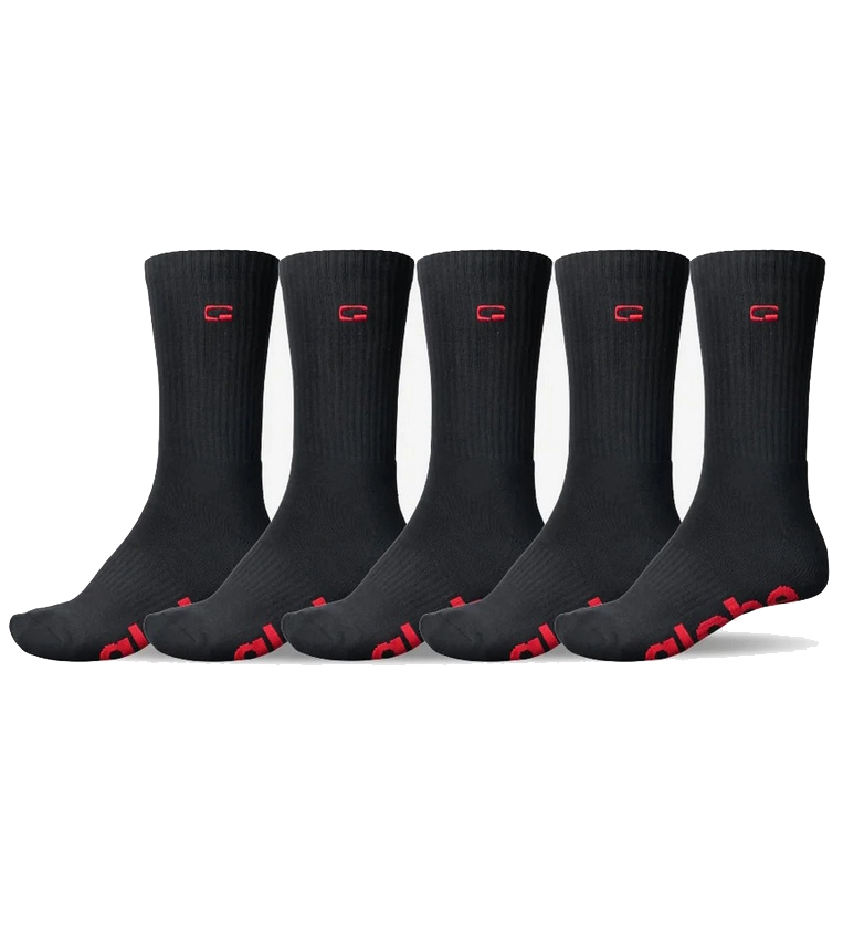 Globe OG Logo Hi Crew Socks in black with white Globe logo, ribbed cuffs, and cushioned footbed for comfort and classic skate style.