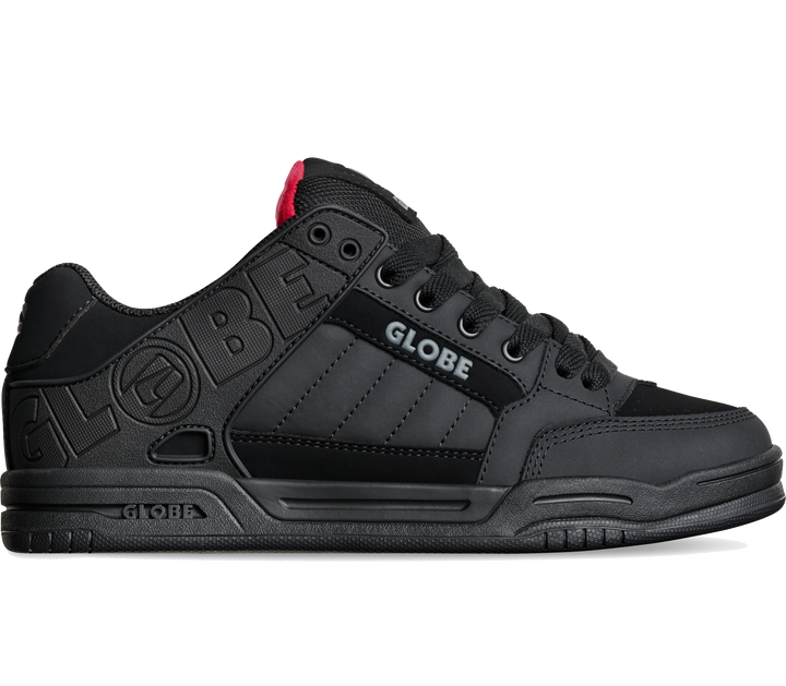Globe Tilt skate shoe in Black Red Tartan with Strobo Cupsole and S-Trac outsole