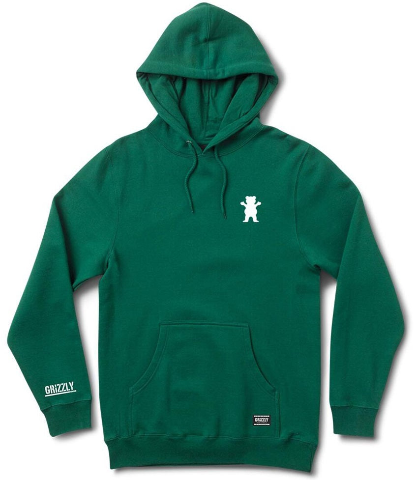 Grizzly OG Bear Embroidered Hoodie, Forest Green