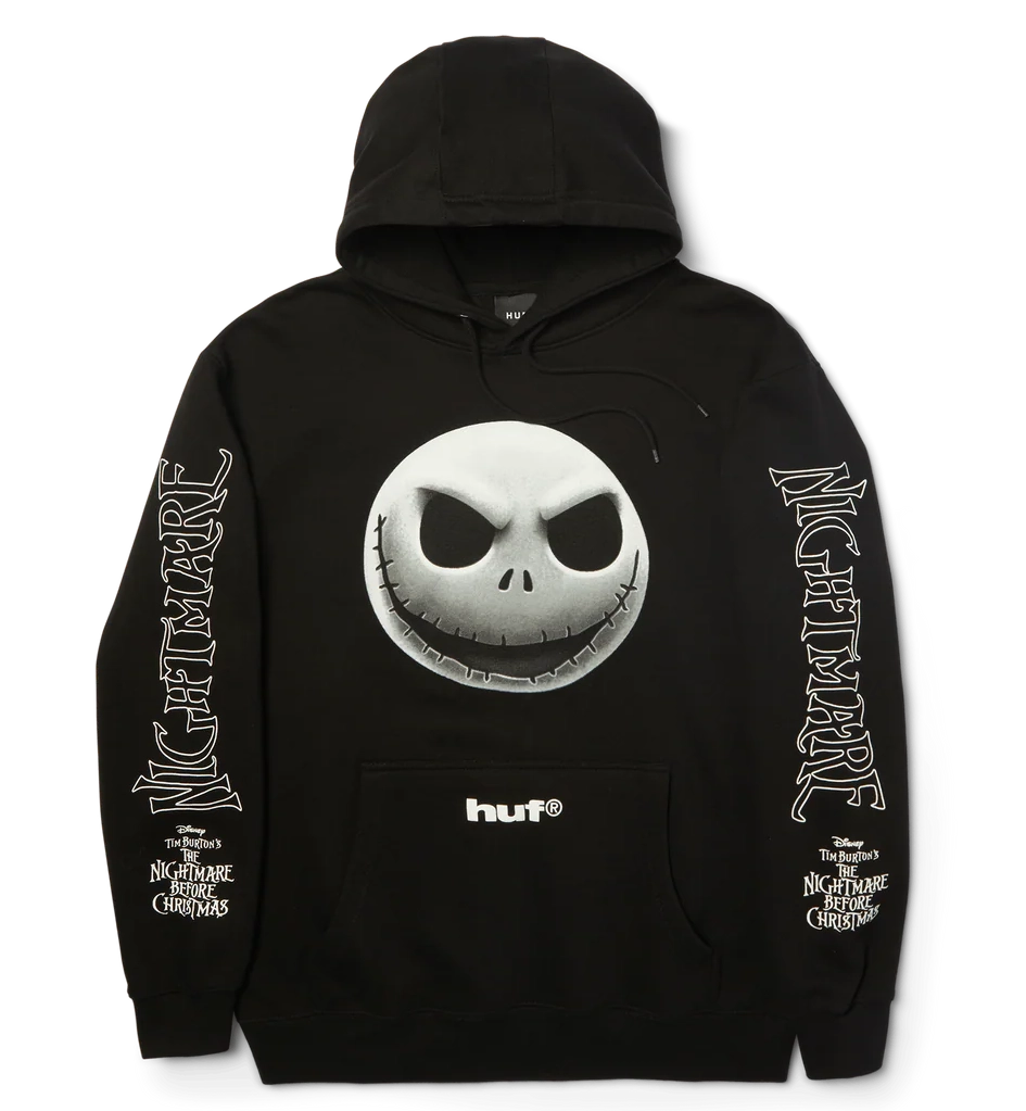 HUF x Disney Nightmare Before Christmas Jack Skellington black pullover hoodie with large front graphic and sleeve prints