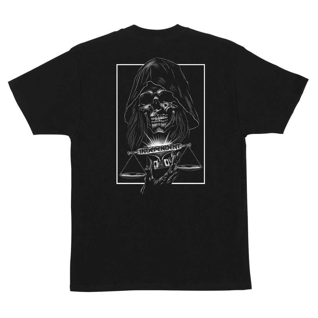 Independent Trucks black t-shirt with front and back Gate Keeper grim reaper graphic artwork.