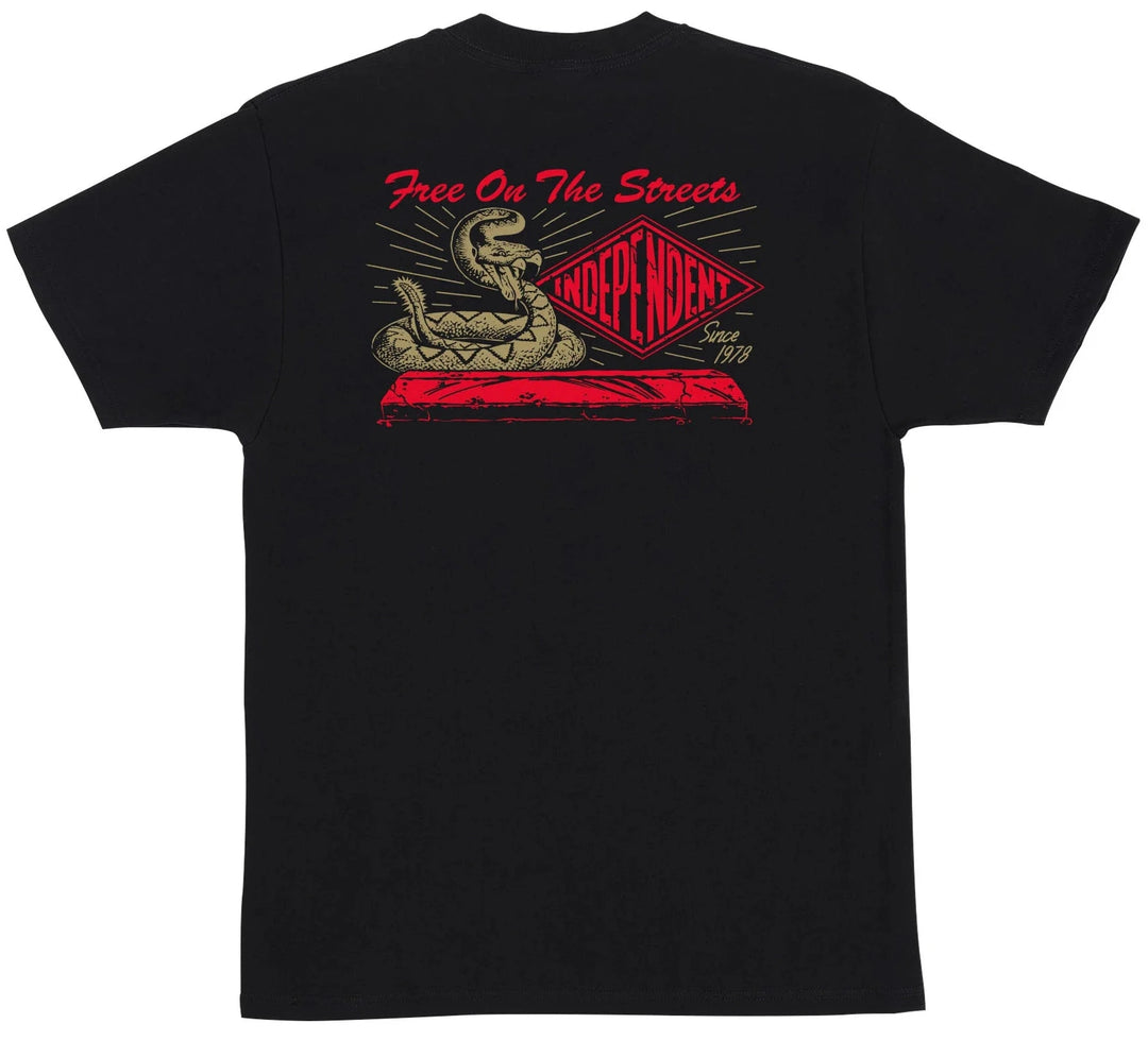 Independent Snake Bite Tee Black with rattlesnake and Independent logo back graphic