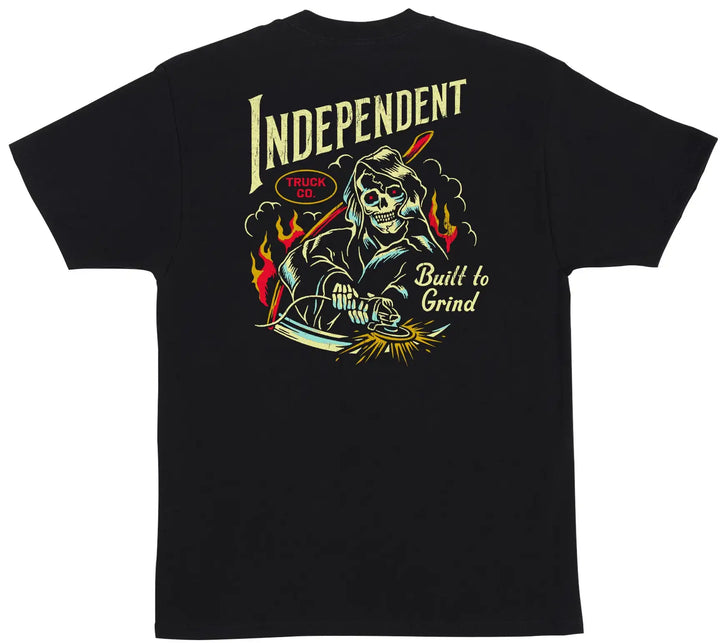 Independent Stay Sharp Tee Black with grim reaper Built to Grind back graphic