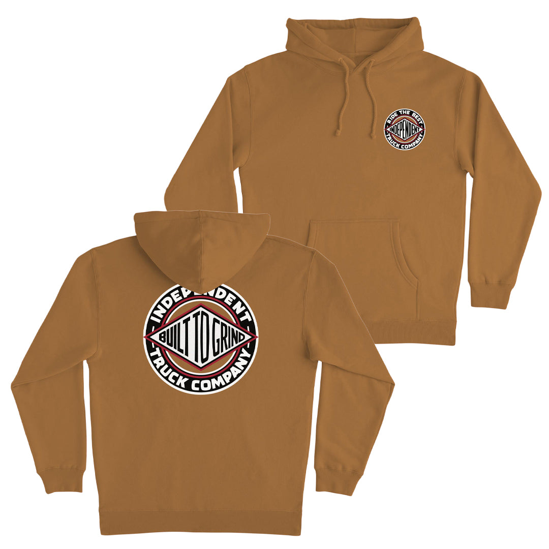 Independent BTG Summit pullover hoodie in saddle brown with small chest logo and large back graphic