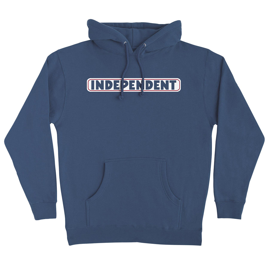 Independent Bar Logo hoodie in storm blue with large front logo printed on heavyweight fleece