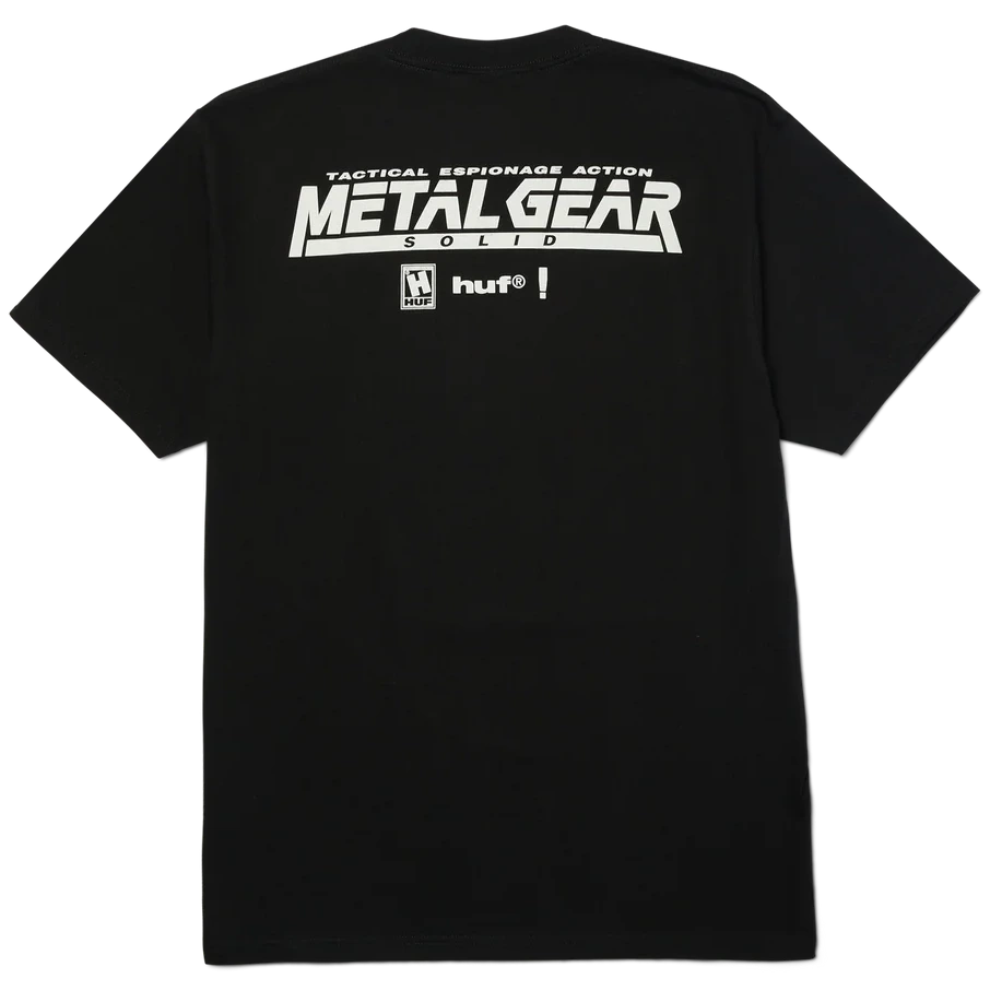 Black t-shirt with 'Metal Gear Solid' logo on the back against a white background