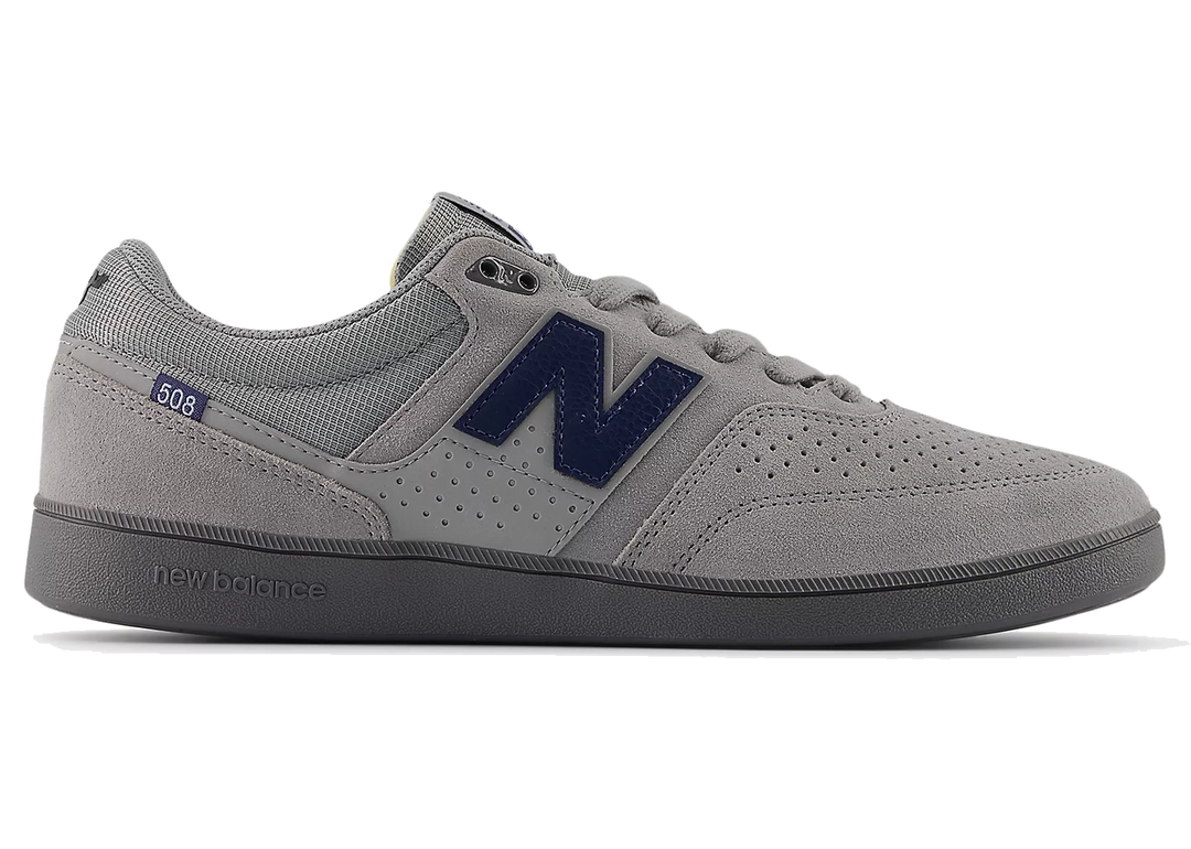 New Balance Numeric Westgate 508 skate shoe in grey suede with navy blue logo and mesh panels