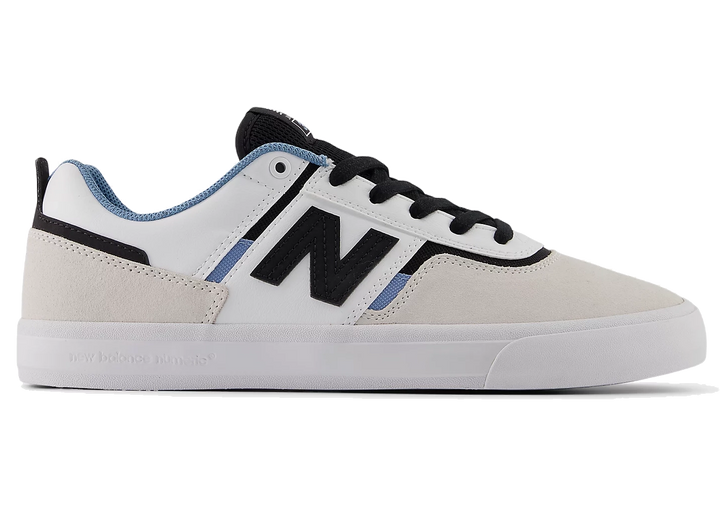 New Balance Numeric Jamie Foy 306 skate shoe in grey, white, and black with blue accents