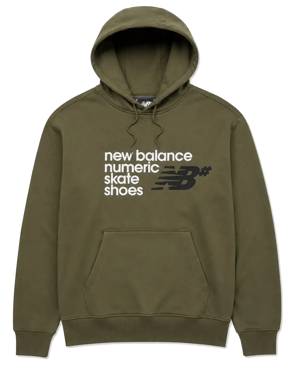 New Balance Numeric French Terry Hoodie Wakame olive green with front logo graphic