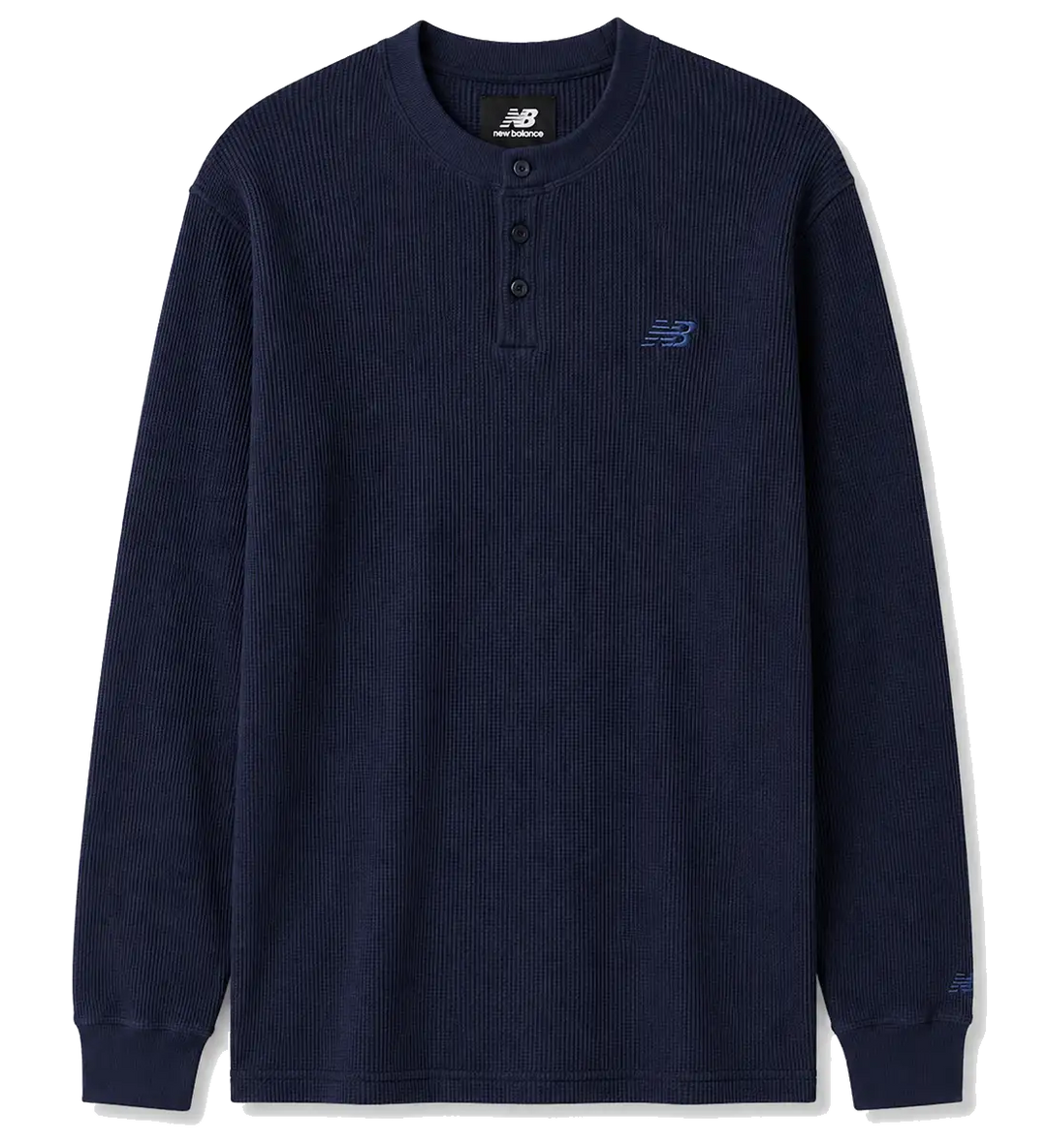 New Balance Numeric Premium Waffle Long Sleeve Tee in Dark Night Blue with embroidered NB logo
