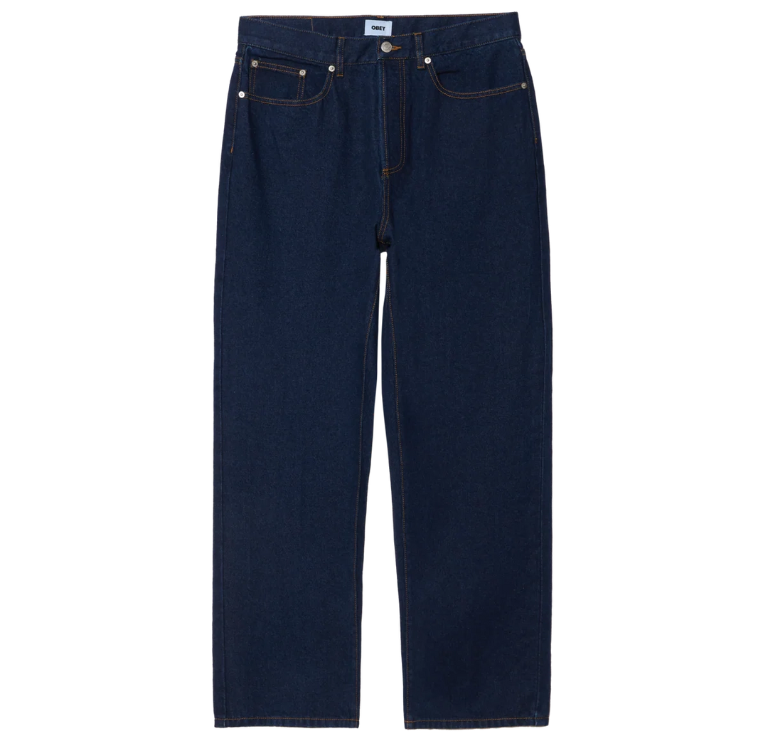 OBEY Classic Baggy Denim Jeans in Rinse Indigo with relaxed tapered fit