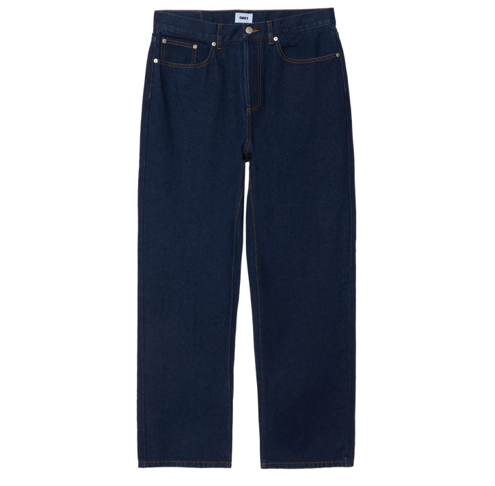 OBEY Classic Baggy Denim Jeans in Rinse Indigo with relaxed tapered fit