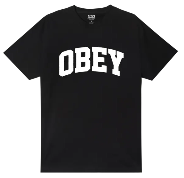 OBEY Collegiate Tee Black with white collegiate logo graphic