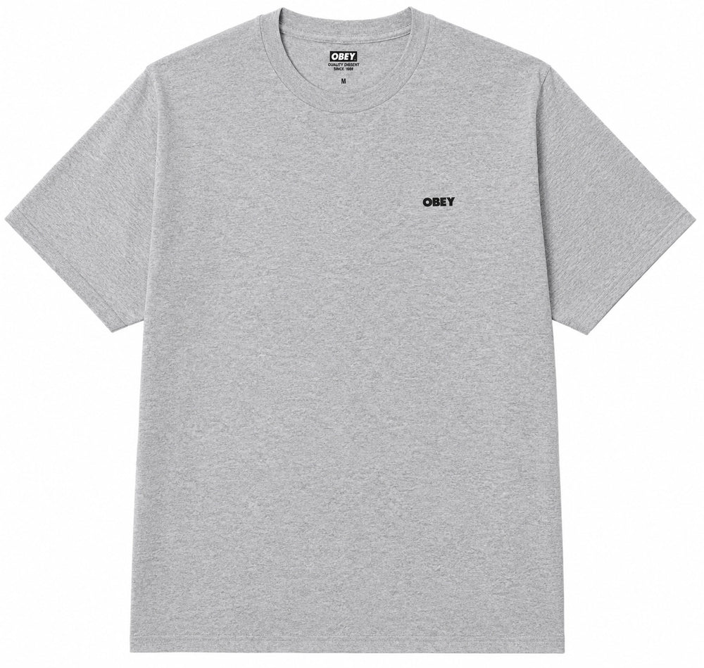Gray t-shirt with 'Obey' logo on a white background
