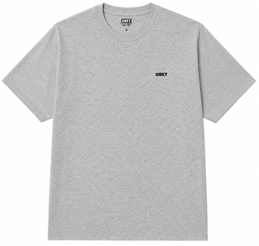 Gray t-shirt with 'Obey' logo on a white background