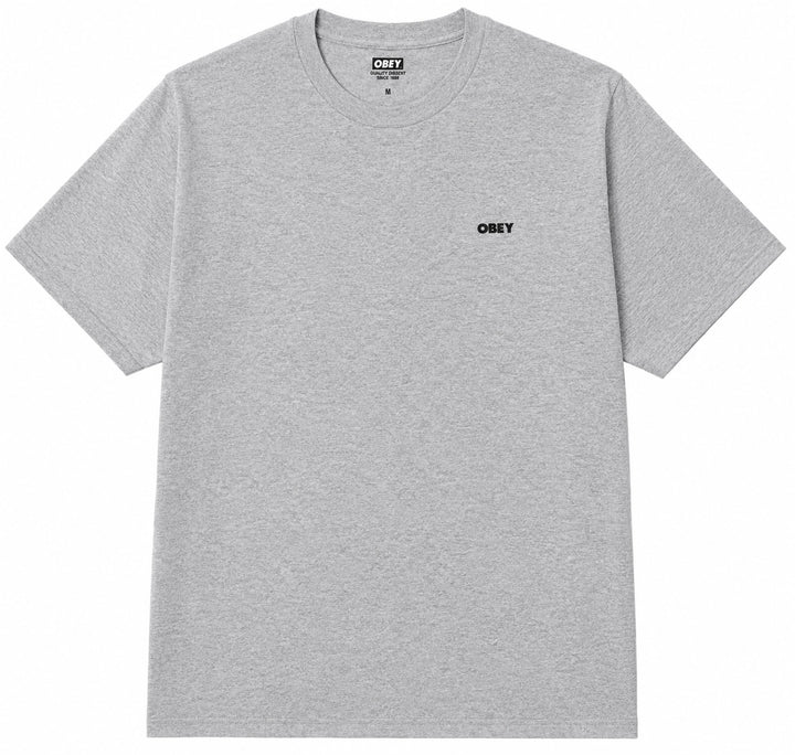 Gray t-shirt with 'Obey' logo on a white background