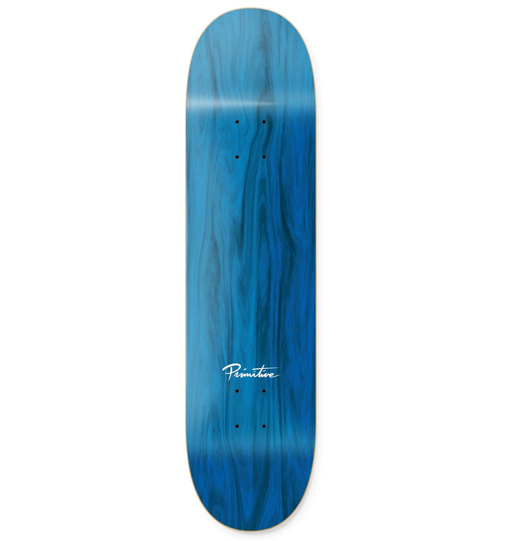 Blue skateboard deck with a gradient effect on a white background