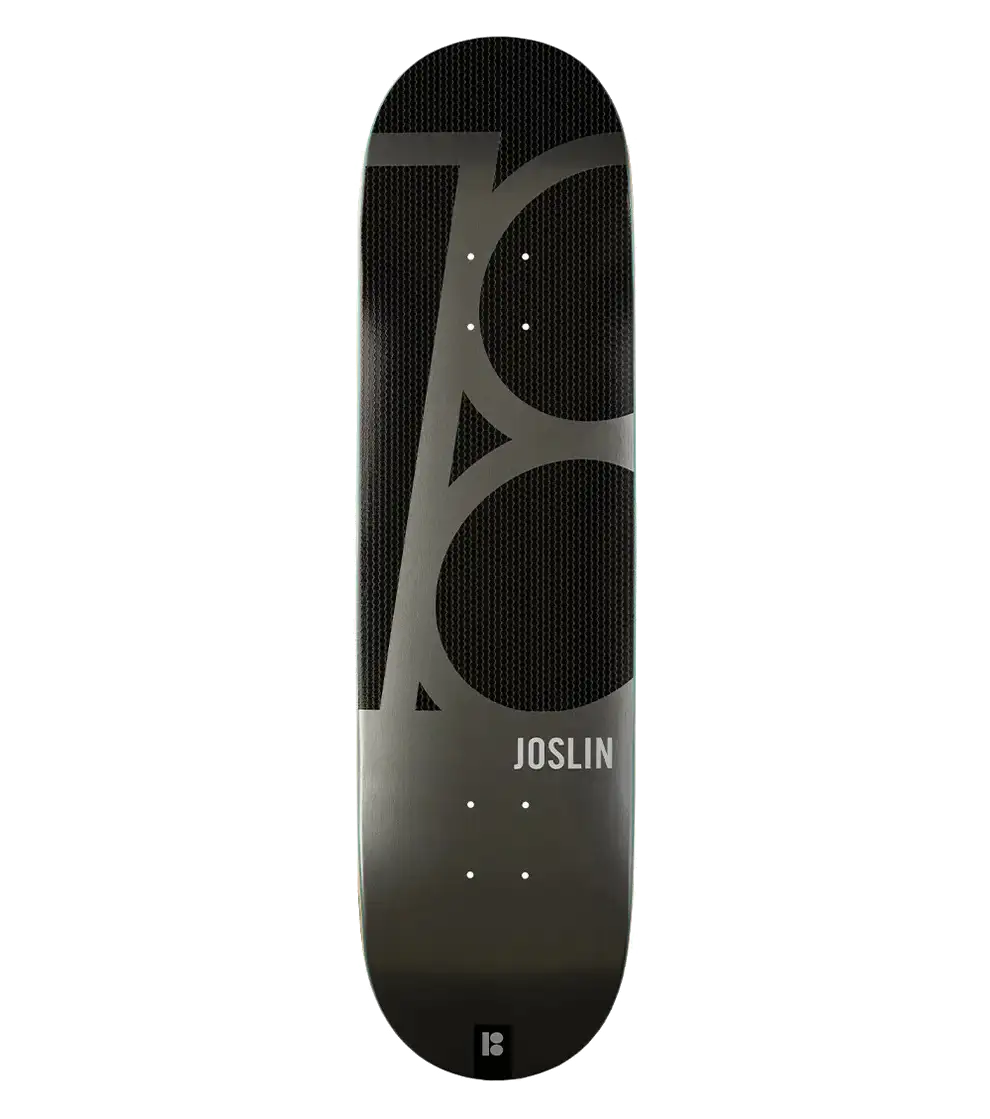Plan B Angled Joslin 8.375 skateboard deck with embossed honeycomb texture and metallic foil black graphic