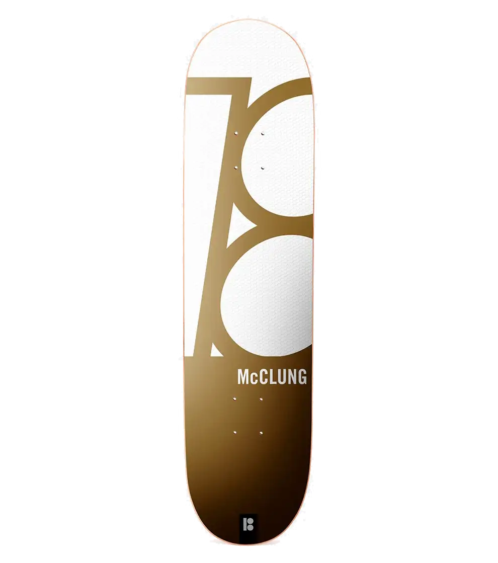 Plan B Angled McClung 8.25 skateboard deck with metallic gold foil graphic and embossed texture