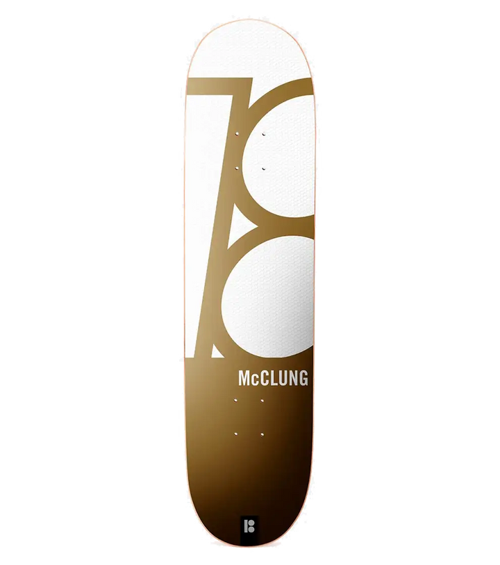 Plan B Angled McClung 8.25 skateboard deck with metallic gold foil graphic and embossed texture