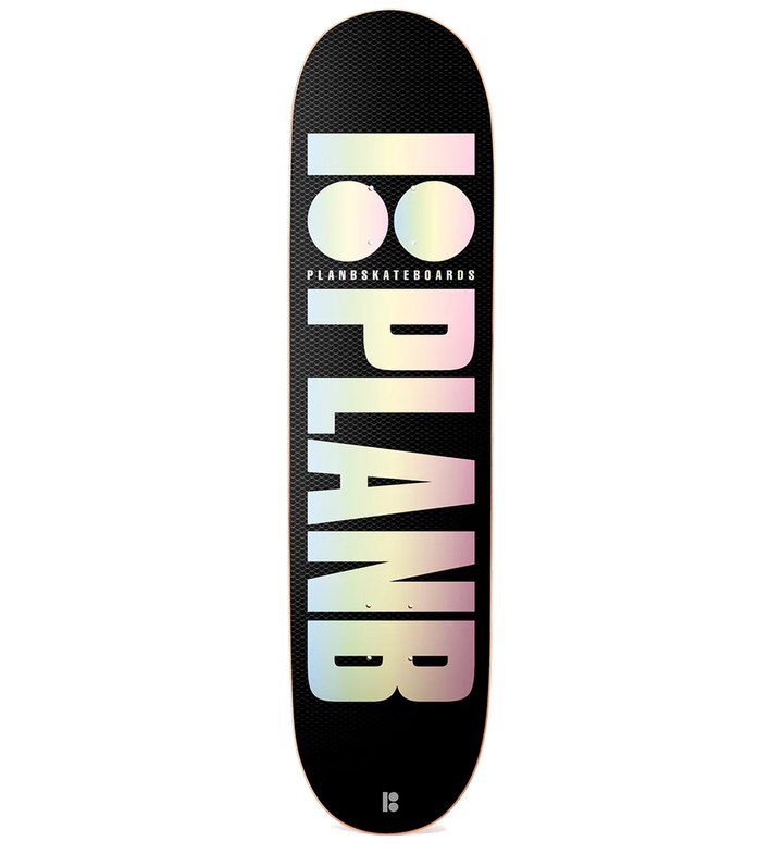 Plan B OG Honeycomb Deck 8.25" with foil and raised ink graphic, popsicle shape, and 7-ply maple for all-around skating.