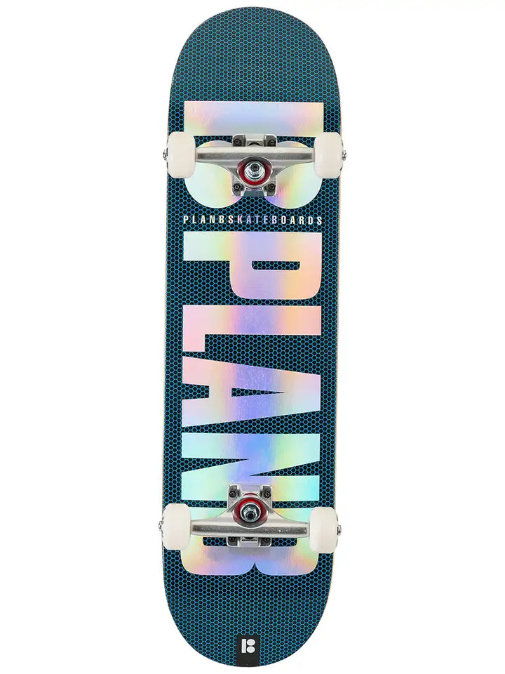 Plan B OG Honeycomb 8.25 complete skateboard with holographic logo graphic