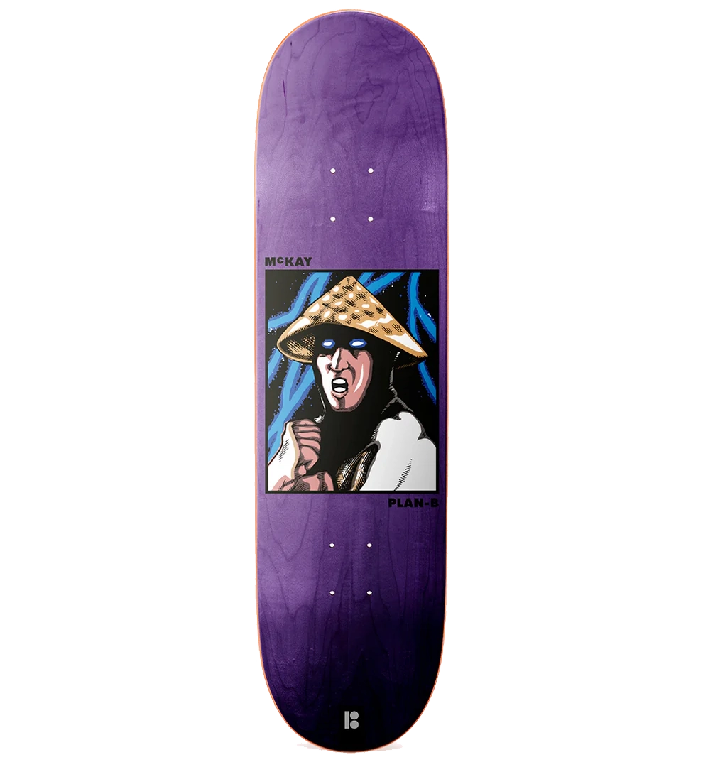 Plan B Raiden McKay 8.5" Skate Deck reissue with lightning-inspired Raiden graphic and modern popsicle shape for street or transition.