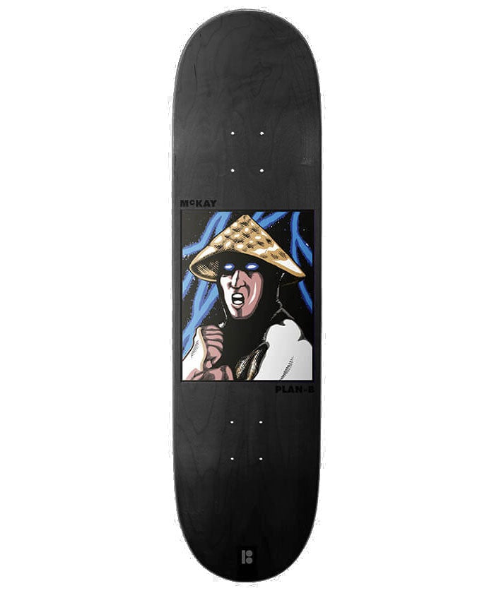 Plan B Raiden McKay 8.5" Skate Deck reissue with lightning-inspired Raiden graphic and modern popsicle shape for street or transition.