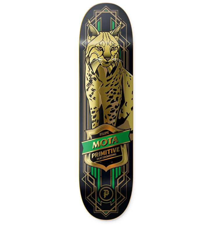 Primitive Felipe Mota Lynx skateboard deck 8.25 with gold foil lynx graphic and metallic details