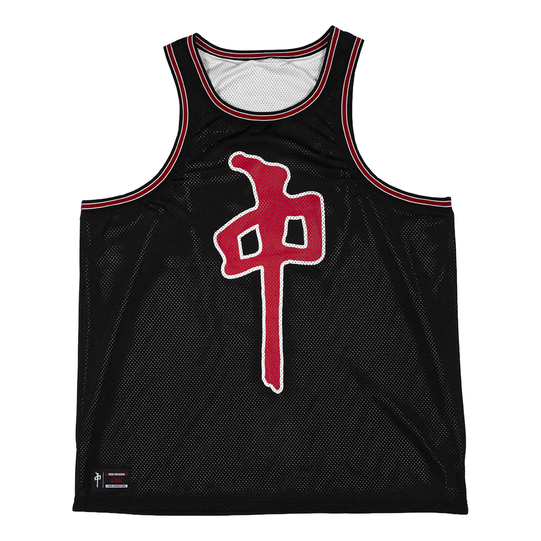 RDS All Star mesh tank black red with front logo and breathable double layer mesh