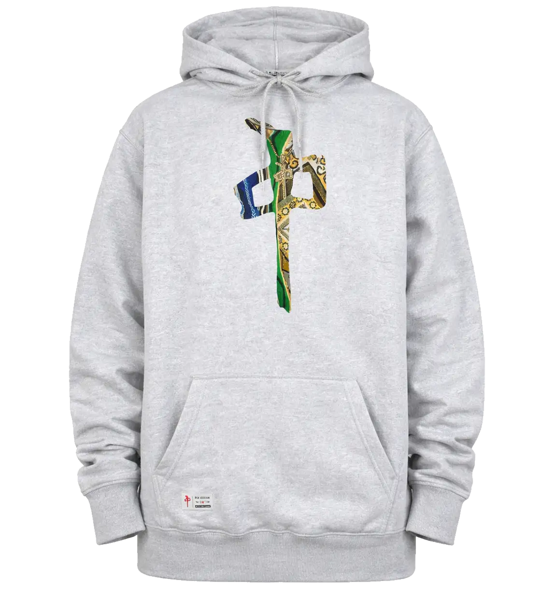 Grey RDS Biggie Chung hoodie featuring a patterned Chung logo inspired by Biggie Smalls with bling chain detail