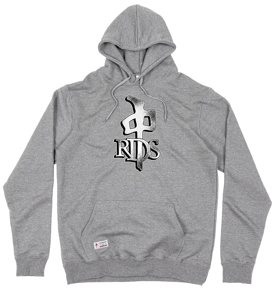 RDS Carved Stone OG Hoodie Athletic Grey made in Canada with carved stone logo graphic.
