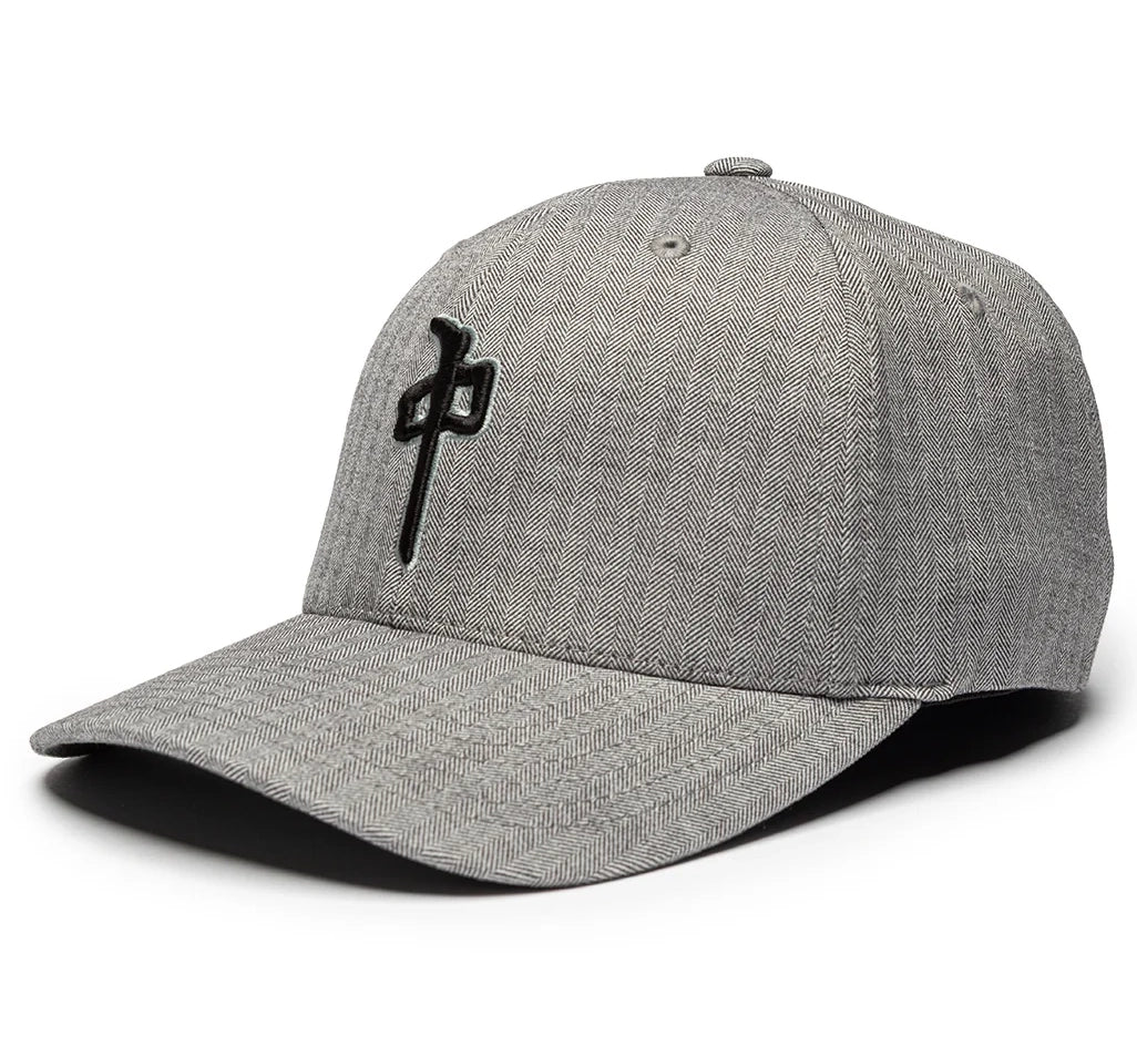 RDS Flexfit OG Puffy Hat in grey herringbone with black 3D embroidered Chung logo.