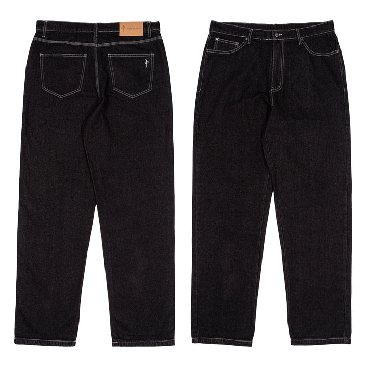 RDS Franklin Baggy Jeans in washed black with relaxed fit, straight leg, and custom rivets—classic skate denim built for comfort.