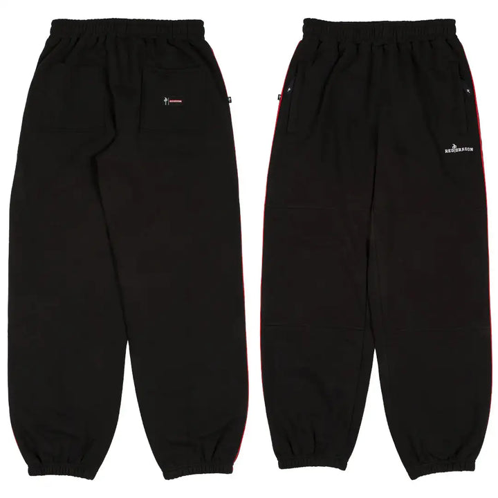 RDS black sweatpants with red side stripe, zip pockets, and Red Dragon logo