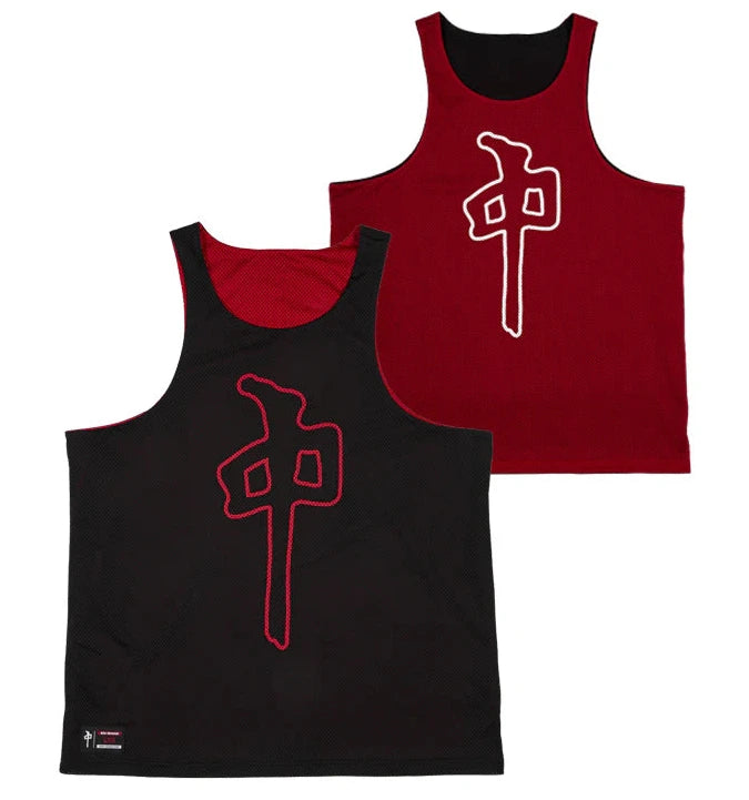RDS reversible mesh tank black and red double layer tank top with logo print skate apparel