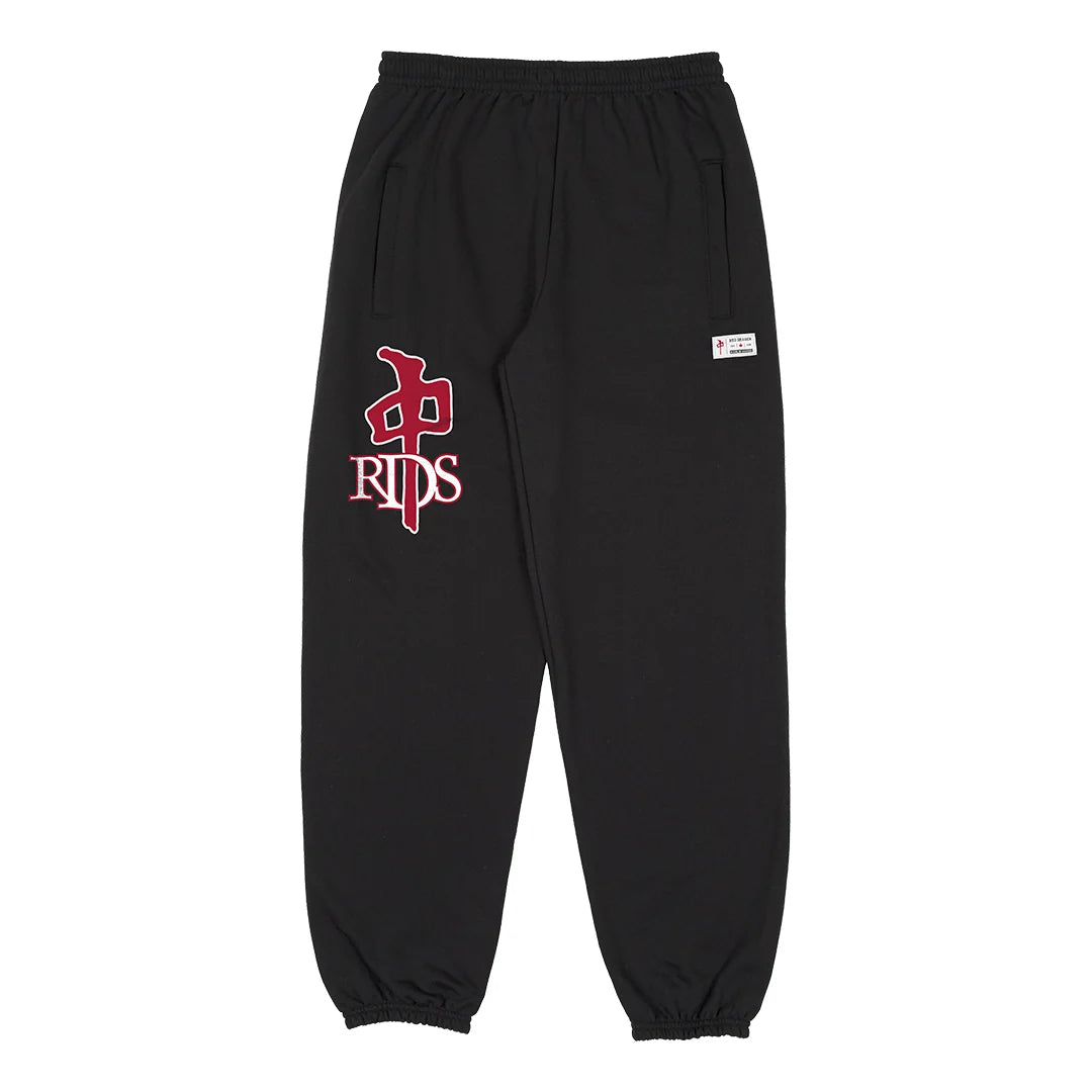 RDS OG CDN Black sweatpants with red and white RDS logo and elastic cuffs