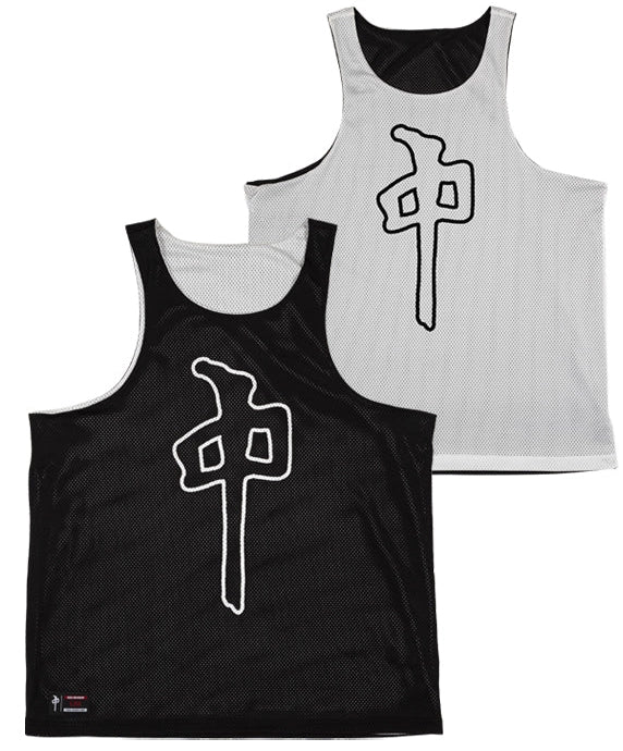 RDS Grande reversible mesh tank top in black and white with large front logo