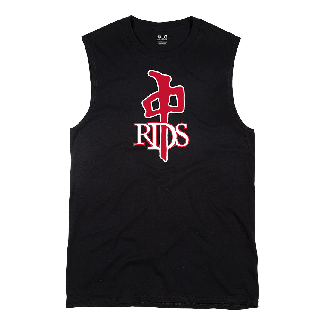 RDS OG sleeveless tee in black with classic red and white RDS logo graphic