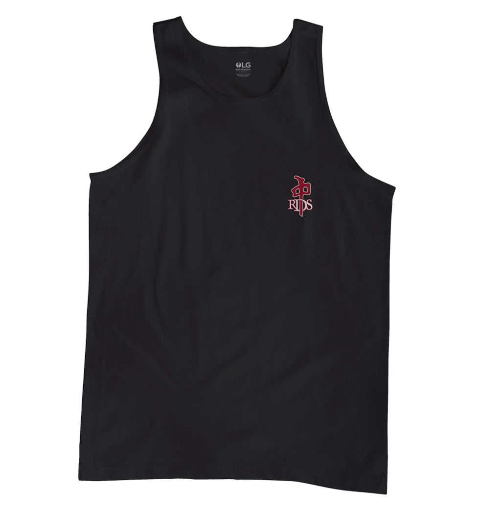 RDS OG Small Logo Tank in Black with red and white RDS chest logo, lightweight summer-ready skate tank