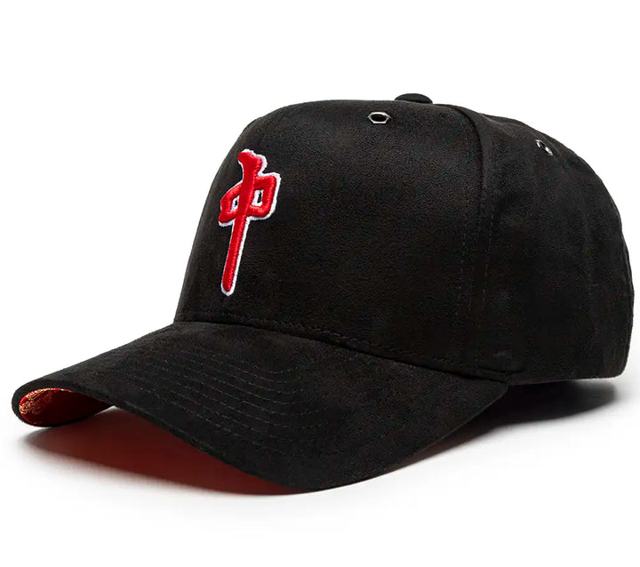 RDS suede snapback hat black with red embroidered logo and dragon pattern lining
