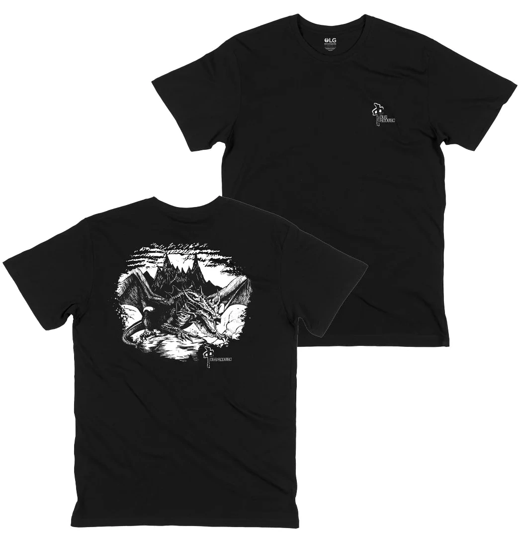 Front and back view of RDS Vermithor Tee in black with small chest logo and large back dragon graphic"