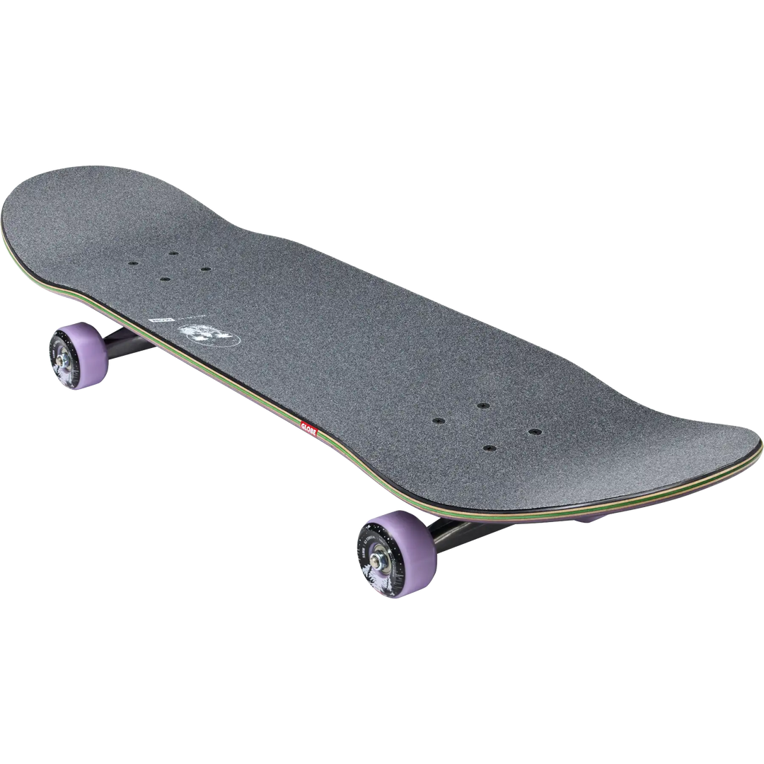 Skateboard with purple wheels on a white background