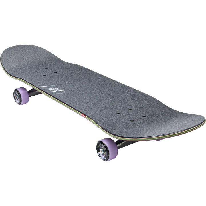 Skateboard with purple wheels on a white background
