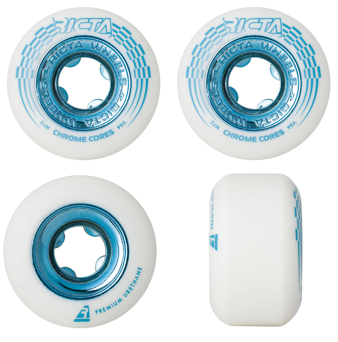 Ricta Chrome Core skateboard wheels 53mm 99a white teal set of 4