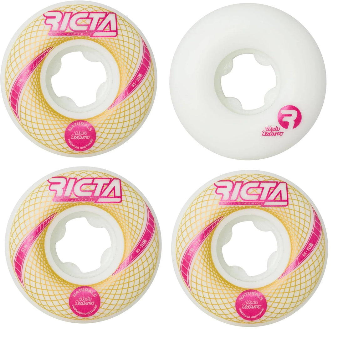 Ricta Desarmo Vortex Naturals 99A Slim skateboard wheels 51mm white with pink and gold graphics