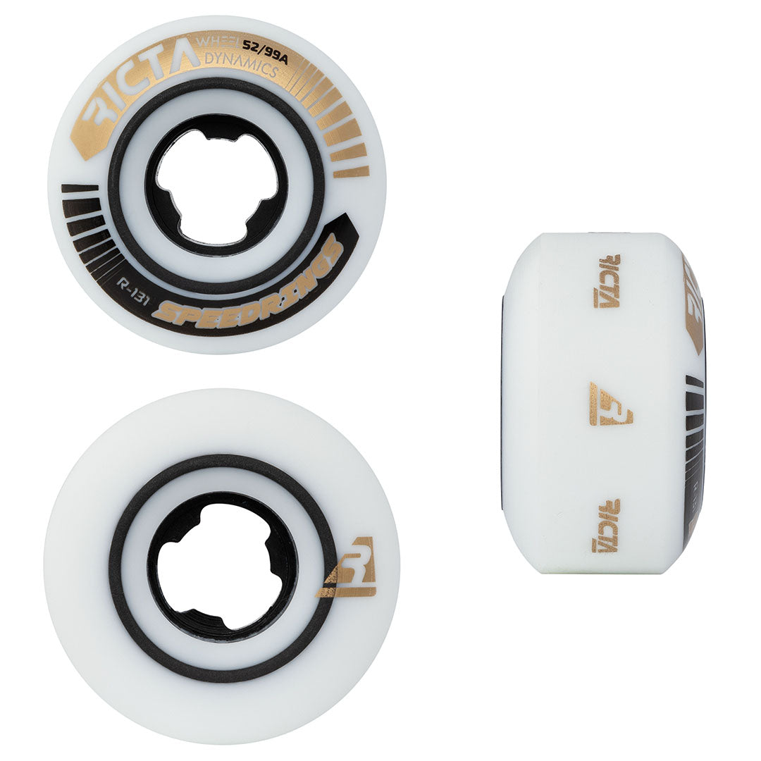 Ricta Speedrings 52mm 99A Slim skateboard wheels designed for fast roll, lightweight performance, and smooth street slides