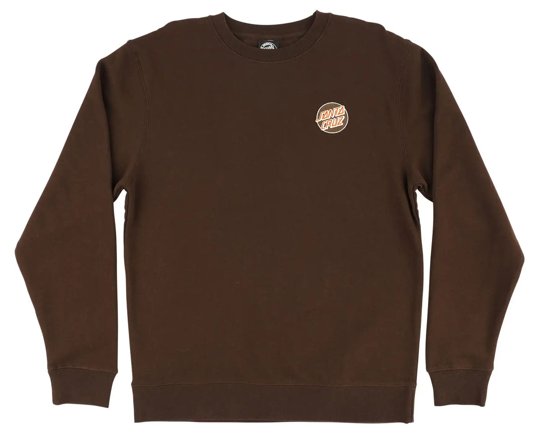 Santa Cruz Embroidered Cruz Crew Sweatshirt Brown with small Classic Dot logo embroidered on front chest