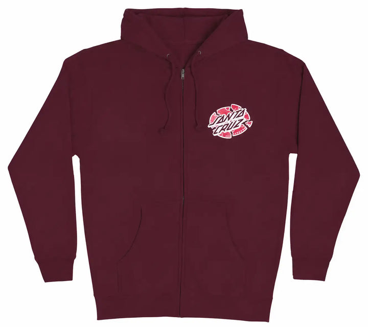 Santa Cruz Grabke Exploding Dot Zip Hoodie Maroon with front and large back graphic