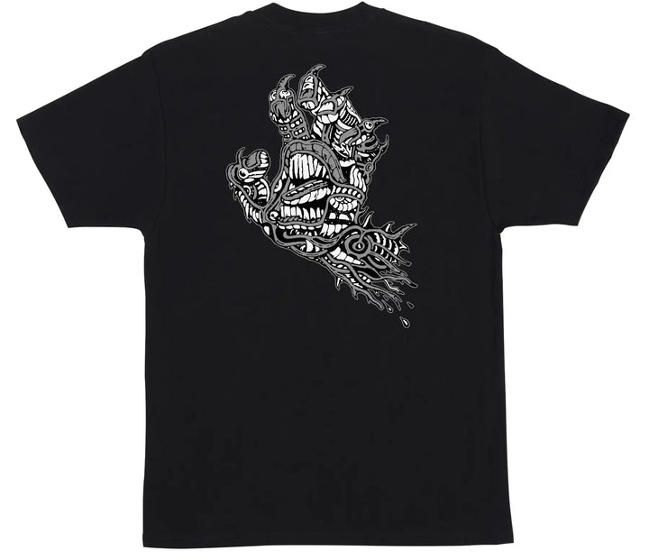 Santa Cruz Scourge Hand Tee Black with small front logo and large black and white Scourge Hand back graphic
